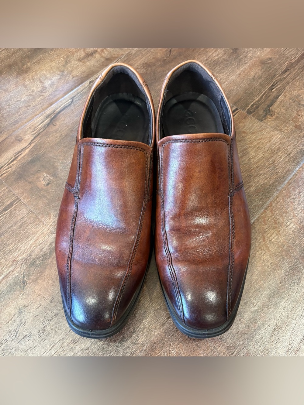 ECCO Men’s Brown Leather Slip On Dress Shoes Loafers EU 44 US 10 Comfort